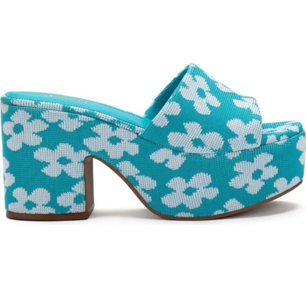 6.5 Larroude Women's Shoes LARROUDÉ Miso Platform Sandal, Acqua Floral Knit 🍬
